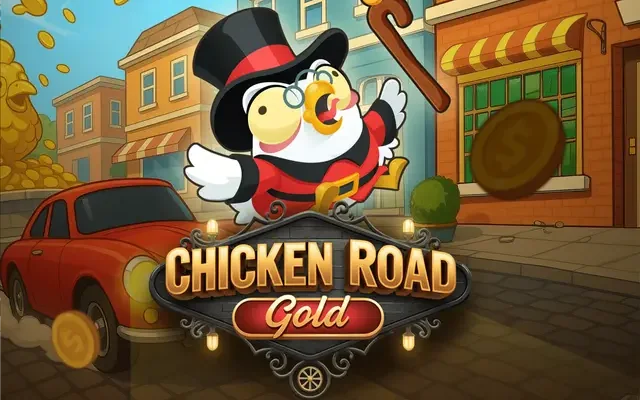 Chicken Road Gold spelbanner med höna i hög hatt
