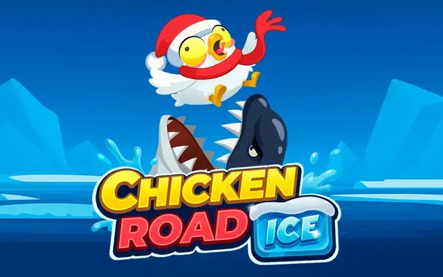 Chicken Road Ice spelbanner med höna på isflak