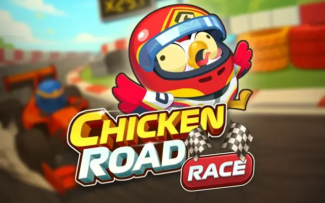 Chicken Road Race spelbanner med höna i hjälm