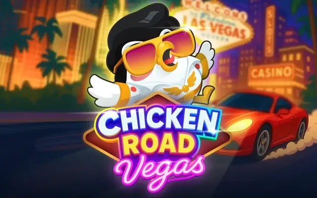 Chicken Road Vegas spelbanner med neonskylt
